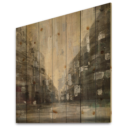Black and White Cityscape - Traditional Print on Natural Pine Wood