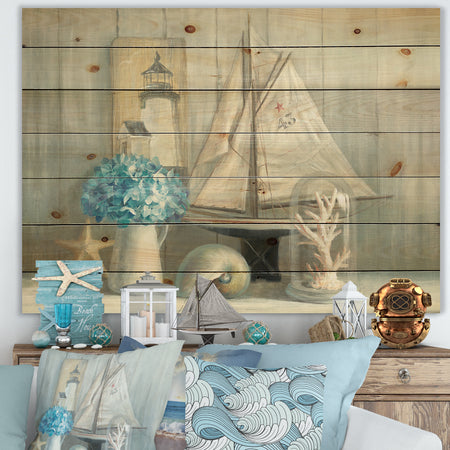 Summer Nautical House - Nautical & Coastal Print on Natural Pine Wood