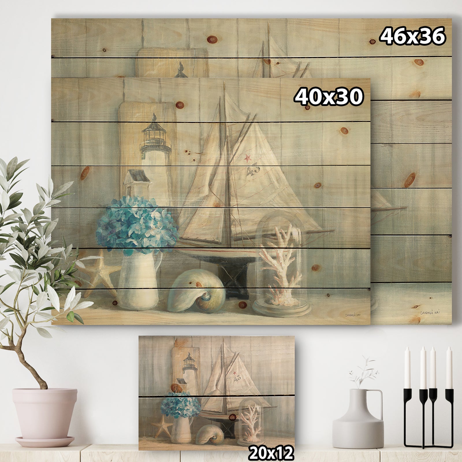 Summer Nautical House - Nautical & Coastal Print on Natural Pine Wood