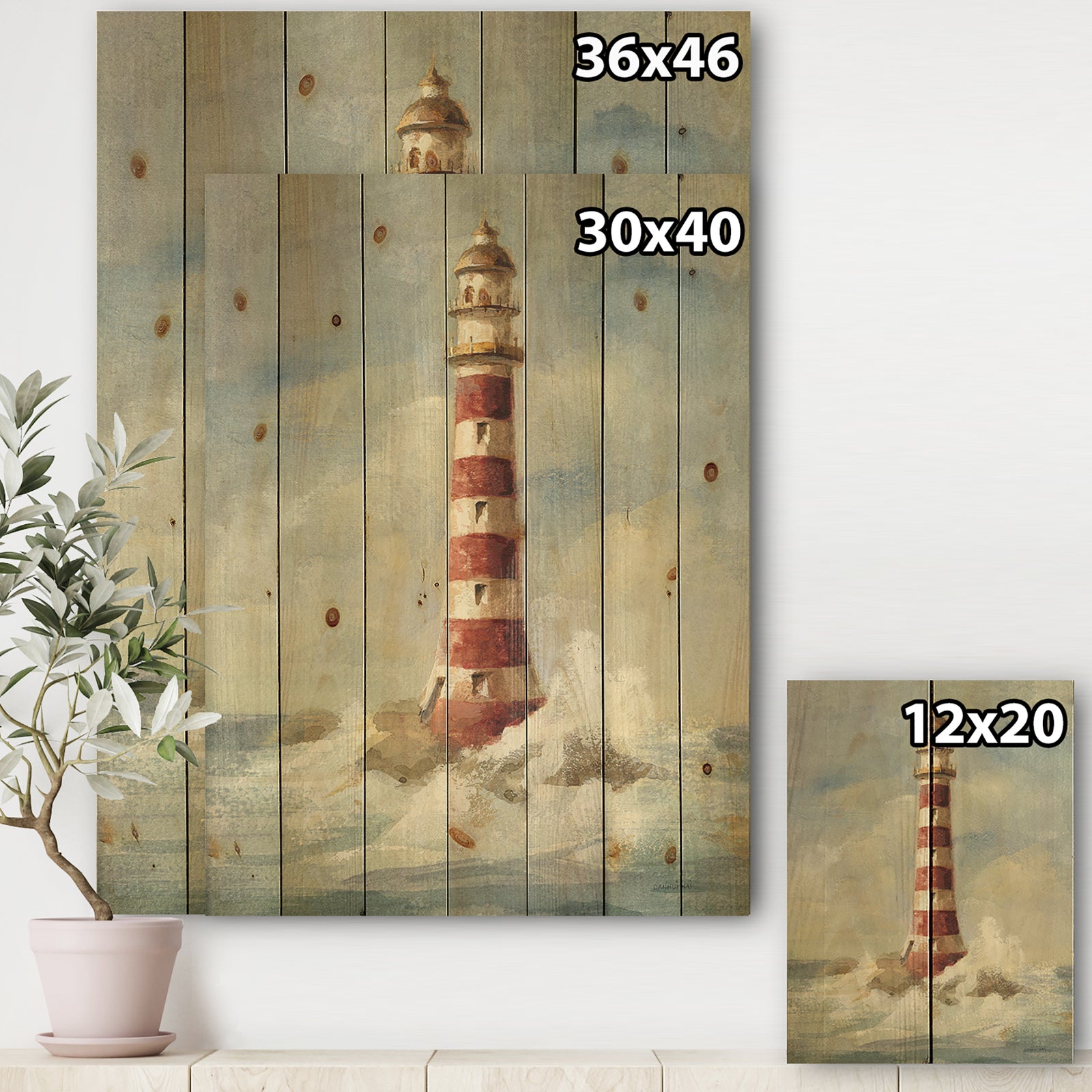 Ocean Lighthouse - Nautical & Coastal Print on Natural Pine Wood