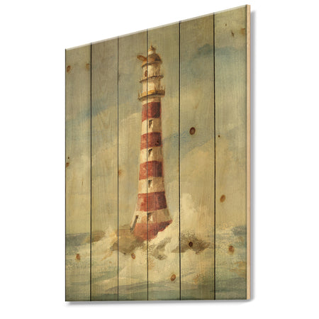 Ocean Lighthouse - Nautical & Coastal Print on Natural Pine Wood