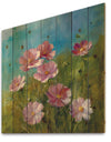 Red Wildflowers on A Green Meadow - Traditional Print on Natural Pine Wood