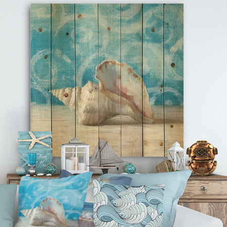 Composition from the Sea I - Nautical & Coastal Print on Natural Pine Wood