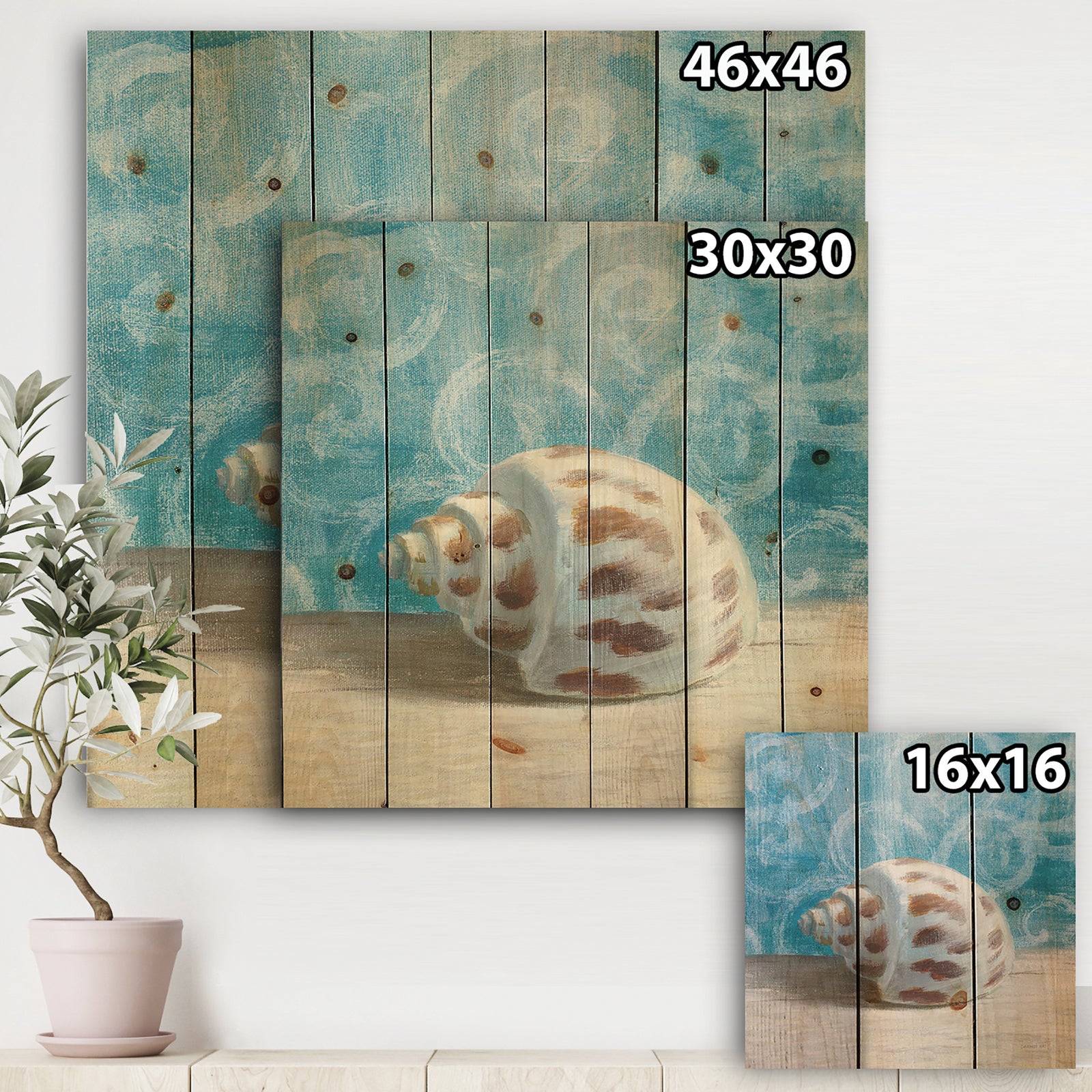 Composition from the Sea III - Nautical & Coastal Print on Natural Pine Wood