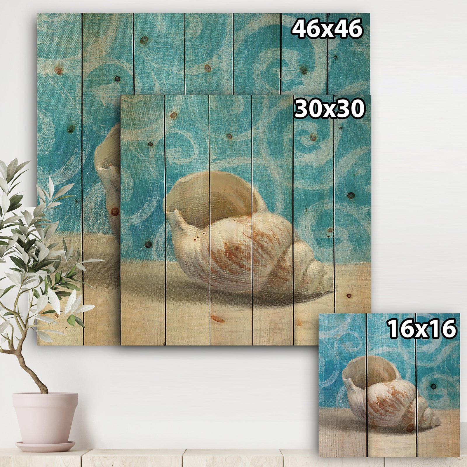 Composition from the Sea IV - Nautical & Coastal Print on Natural Pine Wood