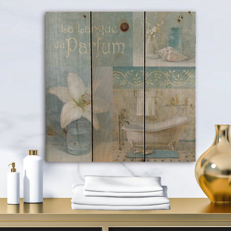 Bathroom Lily Parfum Bath Story - Traditional Print on Natural Pine Wood