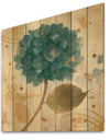 Blue Cottage Flower Hydrangea I - Farmhouse Print on Natural Pine Wood