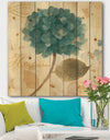 Blue Cottage Flower Hydrangea I - Farmhouse Print on Natural Pine Wood