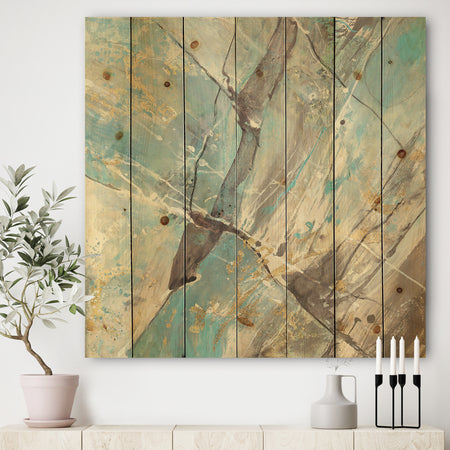 Mineral Landscape in Blue, Cream and Brown - Nautical & Coastal Print on Natural Pine Wood