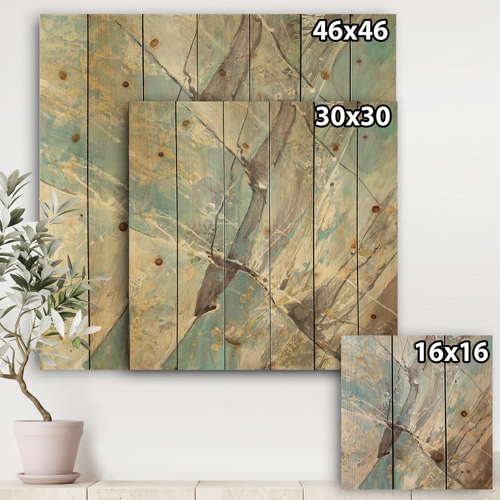 Mineral Landscape in Blue, Cream and Brown - Nautical & Coastal Print on Natural Pine Wood