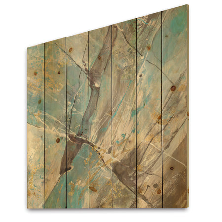 Mineral Landscape in Blue, Cream and Brown - Nautical & Coastal Print on Natural Pine Wood