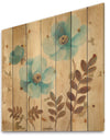 Blue Poppies Cottage Flowers II - Farmhouse Print on Natural Pine Wood