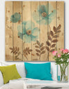 Blue Poppies Cottage Flowers II - Farmhouse Print on Natural Pine Wood