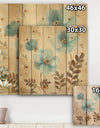 Blue Poppies Cottage Flowers II - Farmhouse Print on Natural Pine Wood