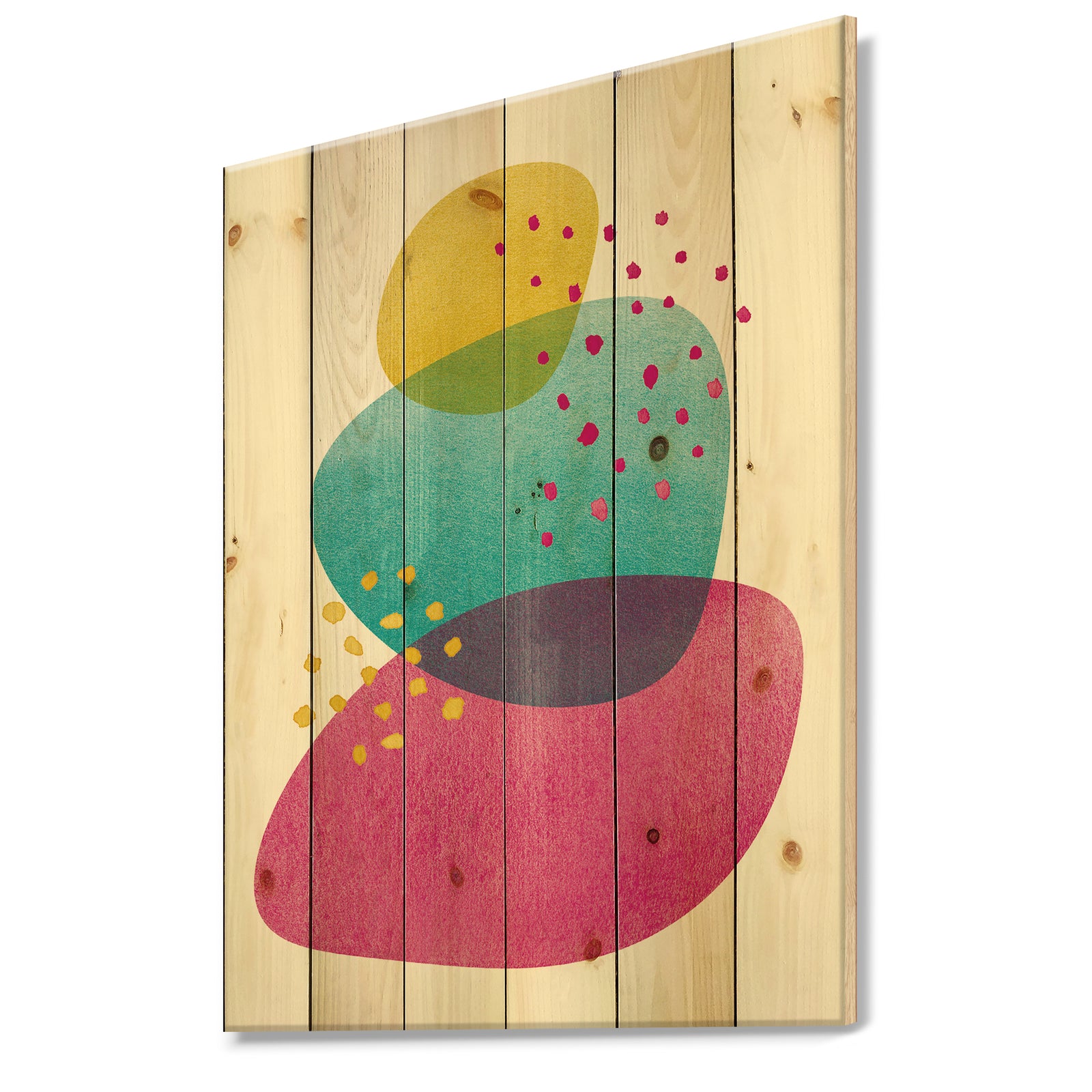 Minimal Spots Balance IV - Contemporary Print on Natural Pine Wood