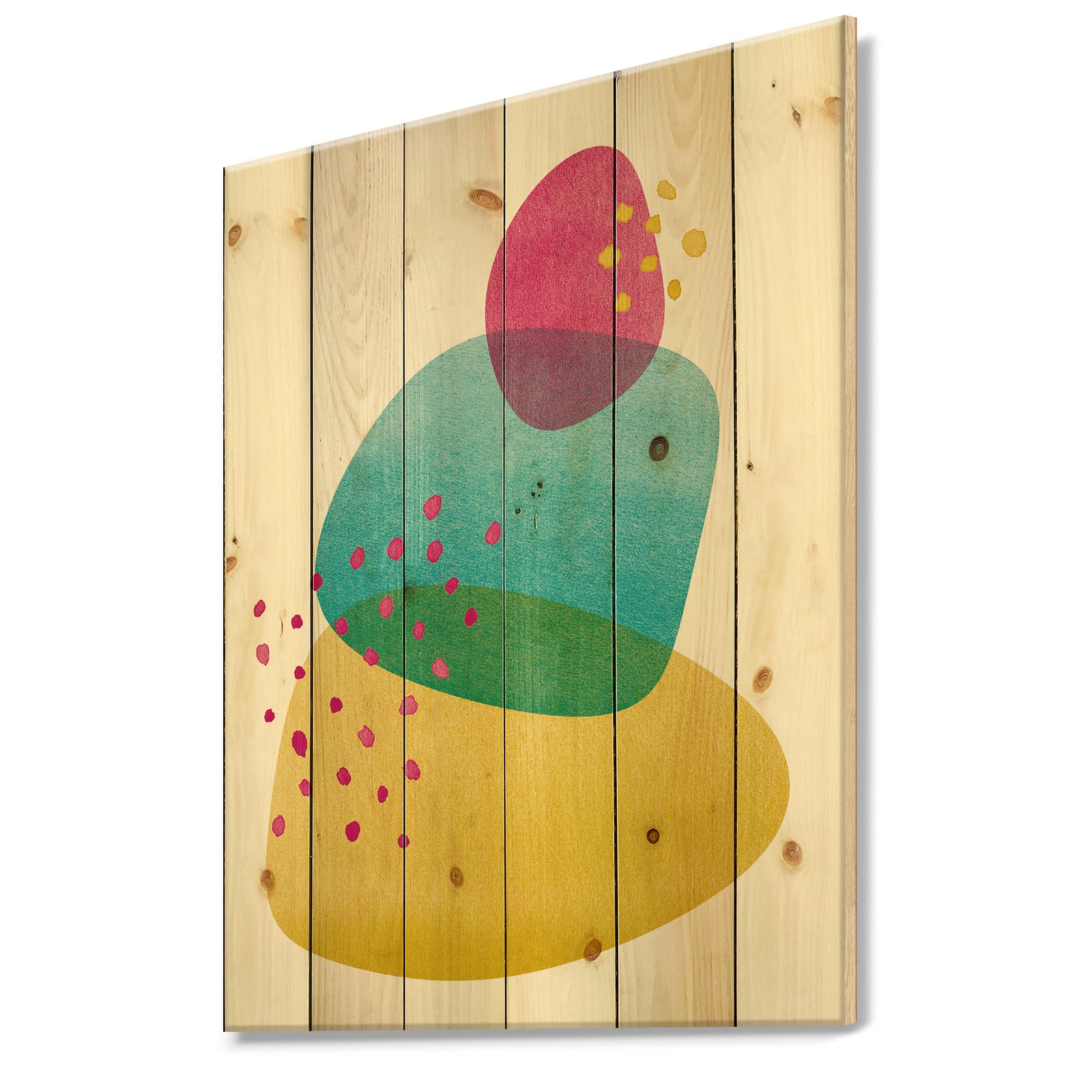 Minimal Spots Balance I - Contemporary Print on Natural Pine Wood
