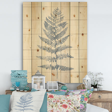 Blue Fern Print on wood II - Cabin & Lodge Print on Natural Pine Wood