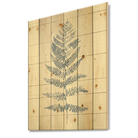 Blue Fern Print on wood II - Cabin & Lodge Print on Natural Pine Wood