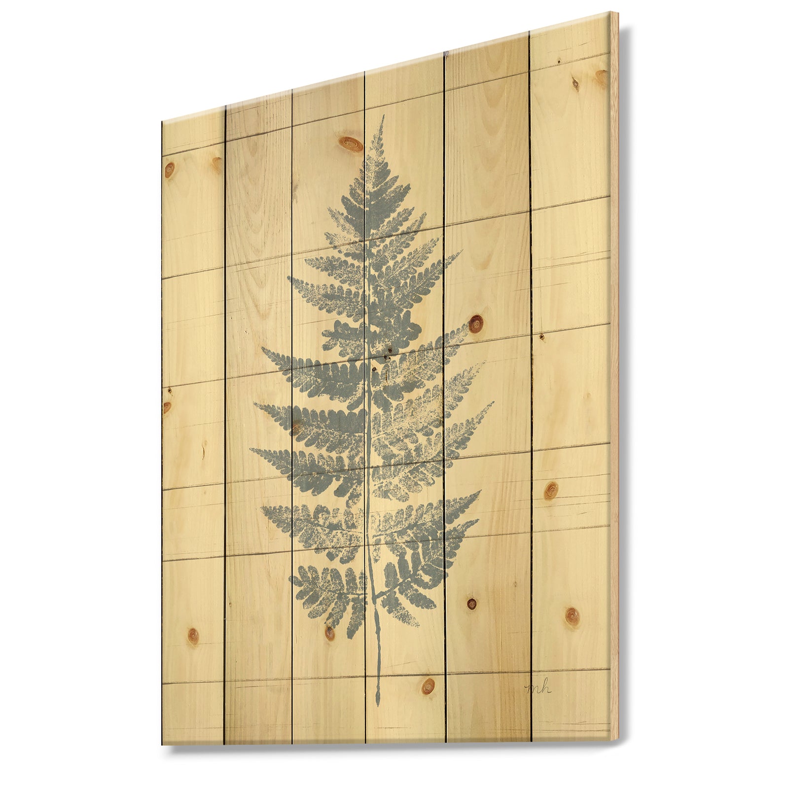 Blue Fern Print on wood I - Cabin & Lodge Print on Natural Pine Wood