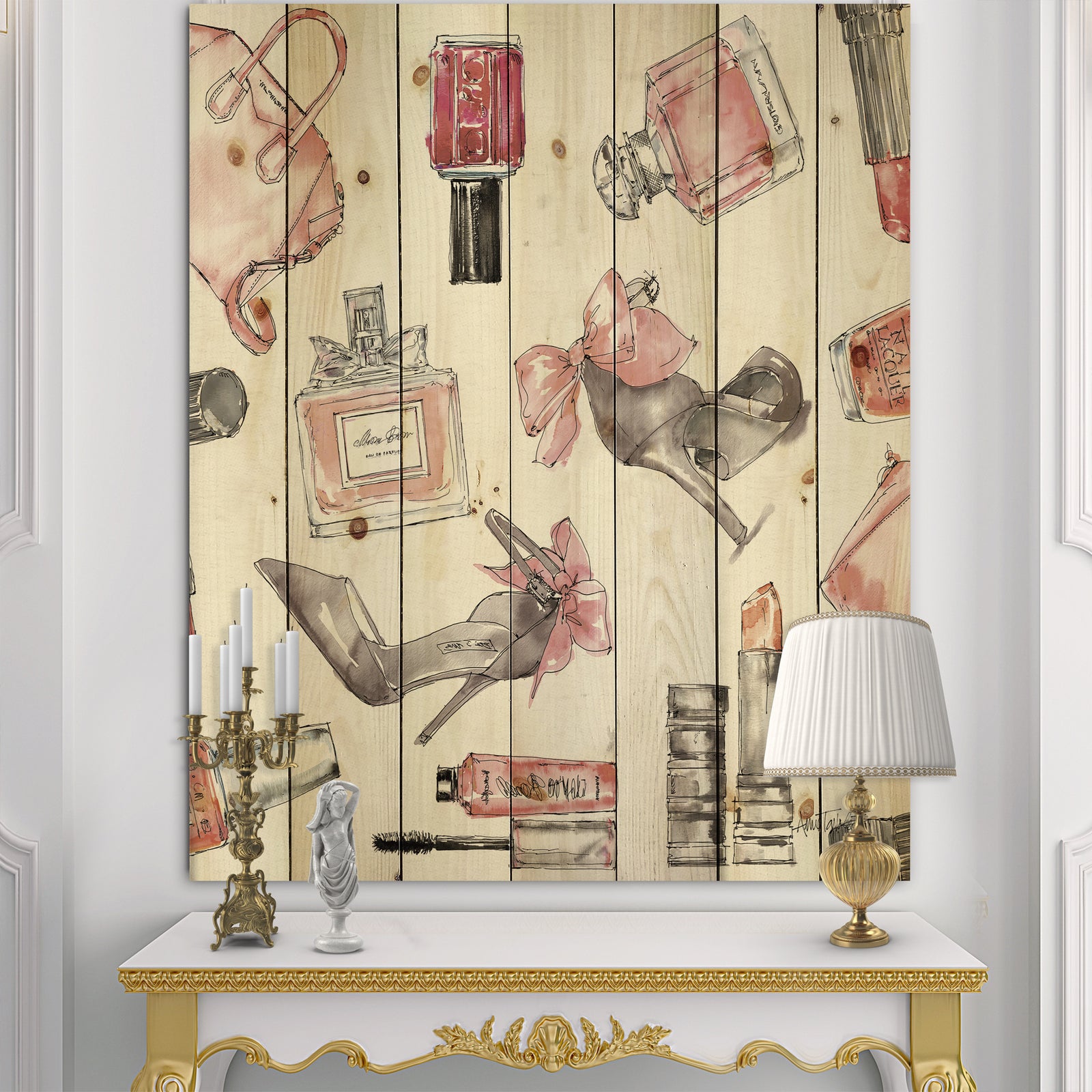 Glam Chic Accents Pattern I - Fashion Print on Natural Pine Wood