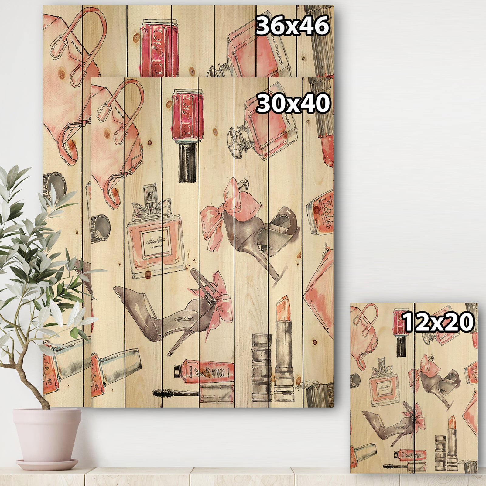 Glam Chic Accents Pattern I - Fashion Print on Natural Pine Wood