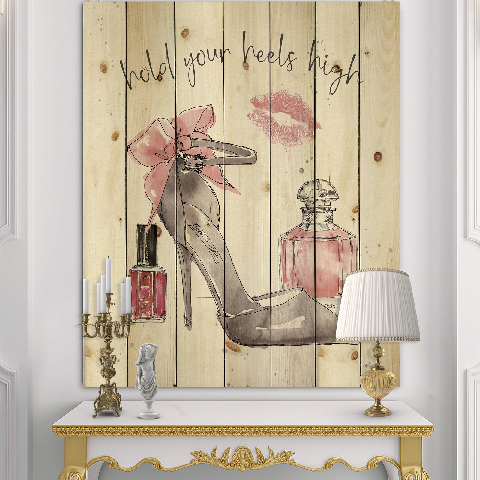 Glam Chic Accents IV - Fashion Print on Natural Pine Wood