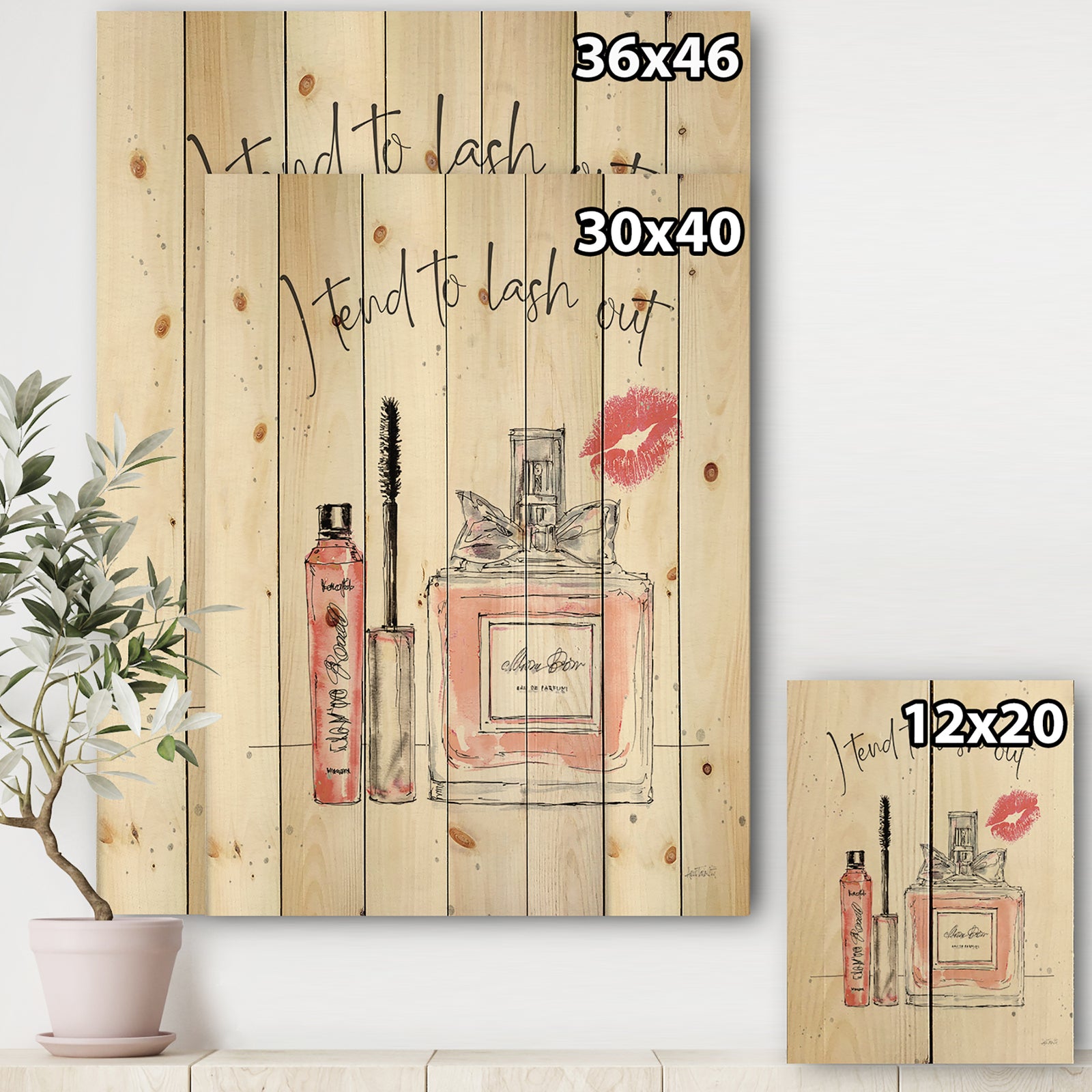 Glam Chic Accents V - Fashion Print on Natural Pine Wood