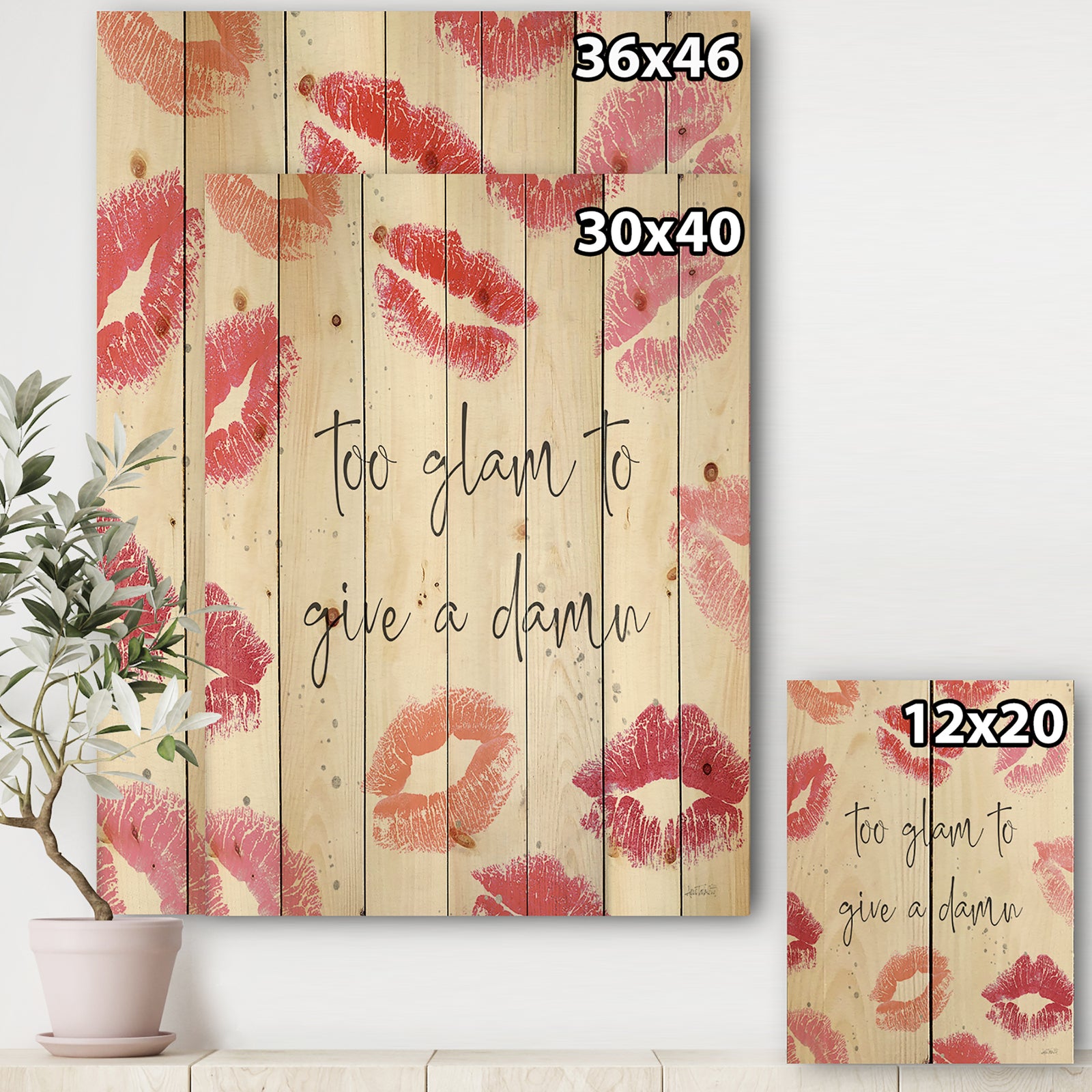 Glam Chic Accents VII - Fashion Print on Natural Pine Wood