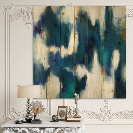 Blue Glam Texture II - Contemporary Print on Natural Pine Wood