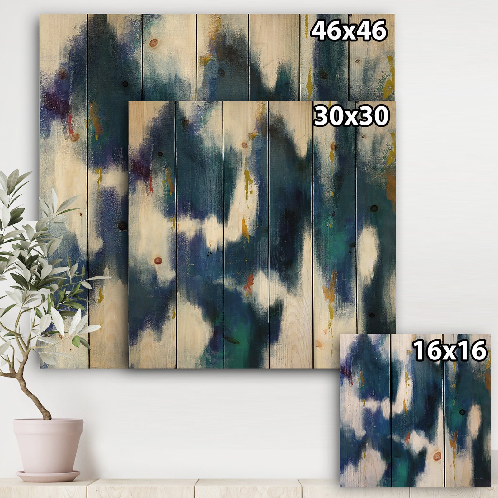 Blue Glam Texture II - Contemporary Print on Natural Pine Wood