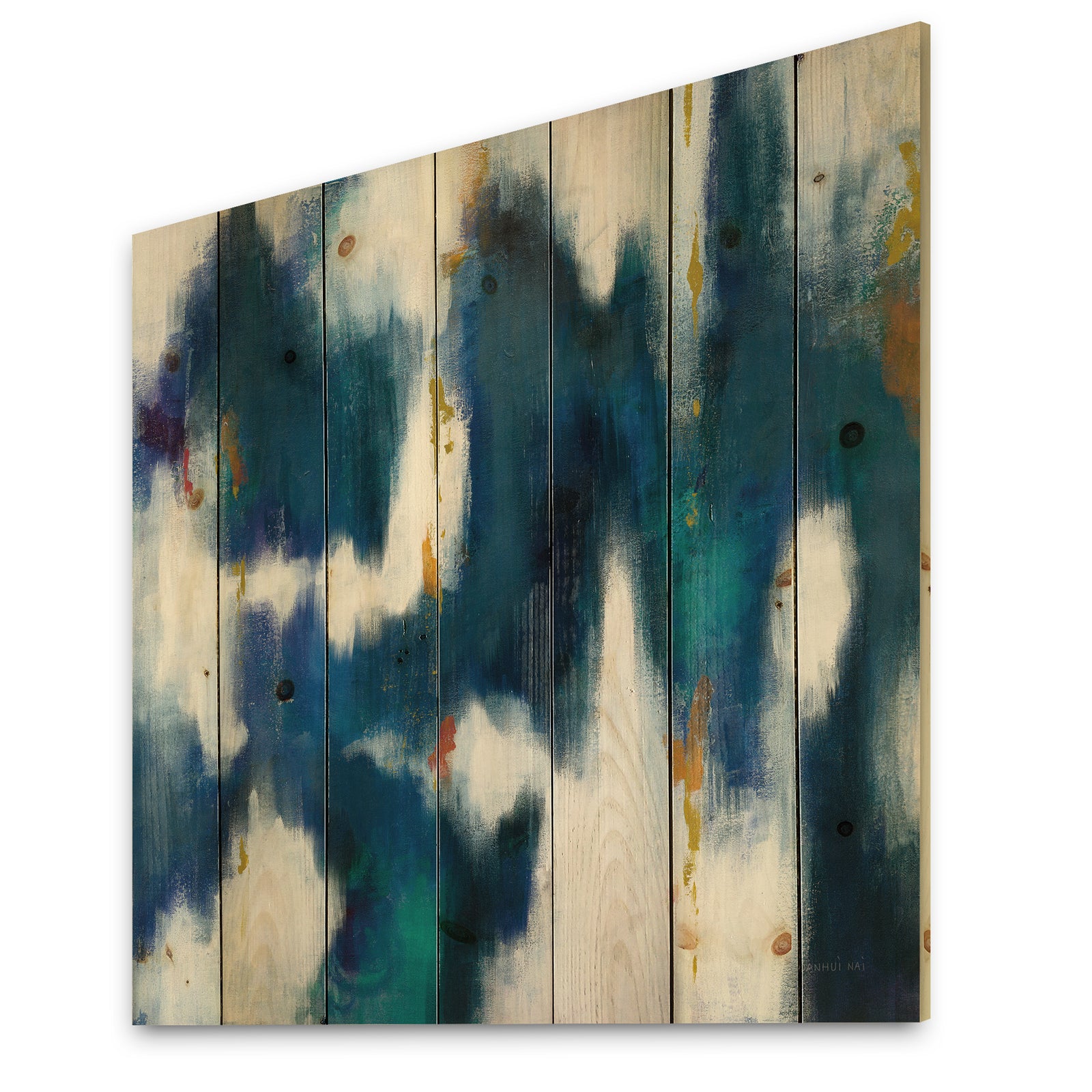 Blue Glam Texture II - Contemporary Print on Natural Pine Wood