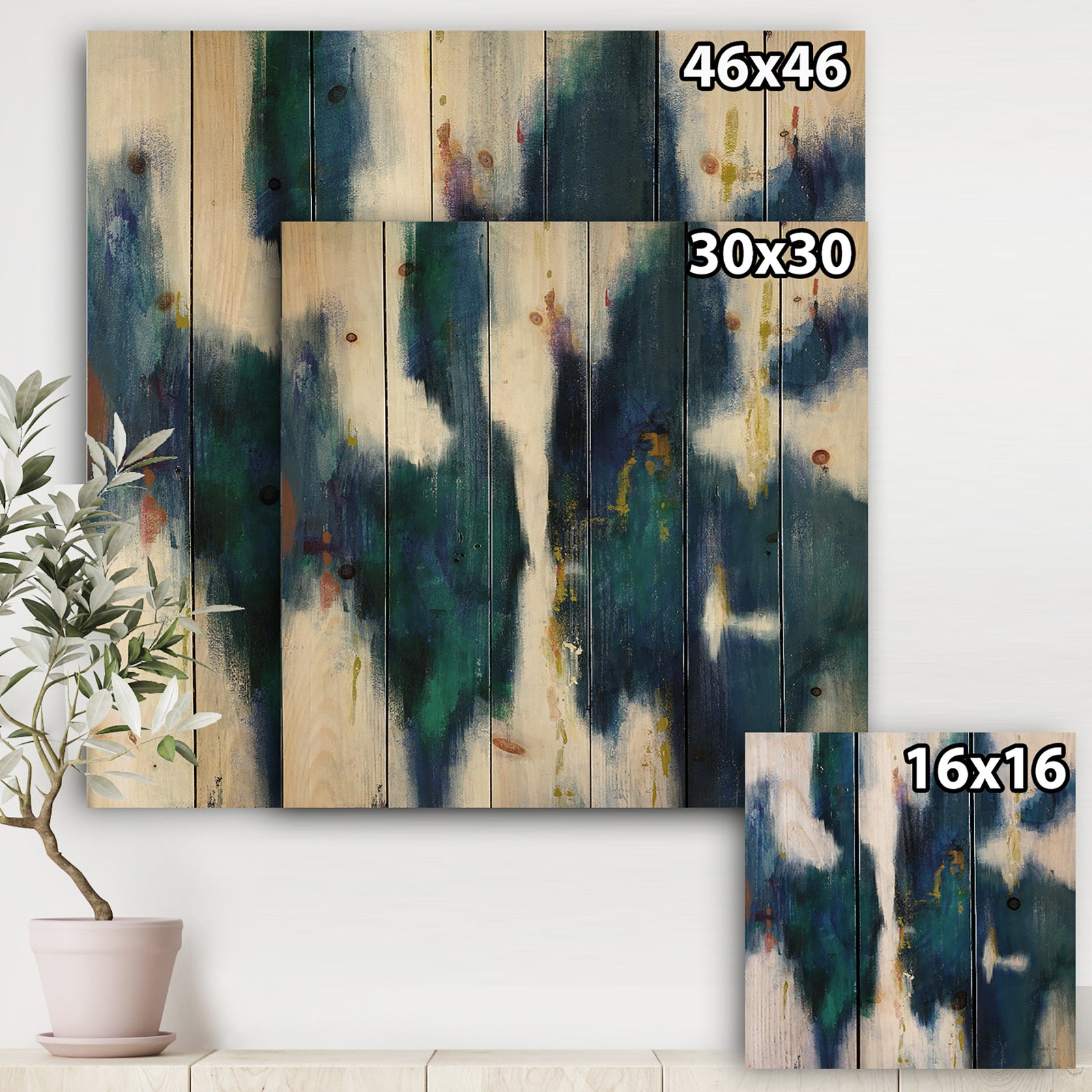 Blue Glam Texture I - Contemporary Print on Natural Pine Wood