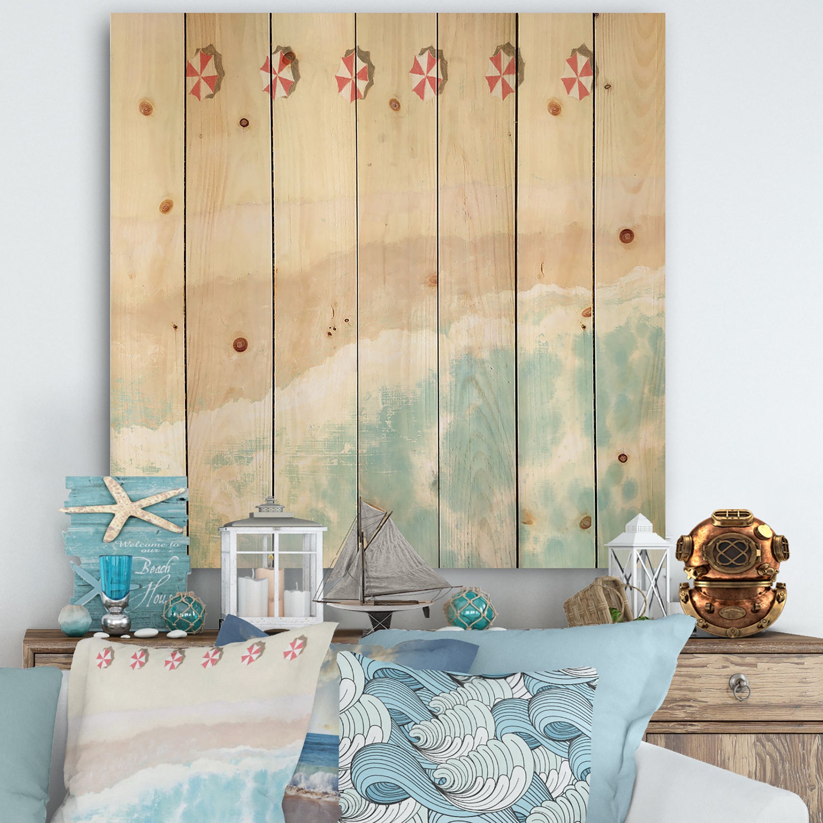 Sky Seaview I - Nautical & Coastal Print on Natural Pine Wood