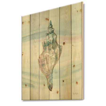 Ocean Metallic Conch - Lake House Print on Natural Pine Wood