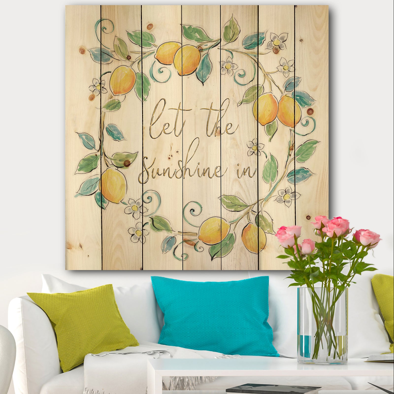 Mediterranean Breeze XII - Farmhouse Print on Natural Pine Wood