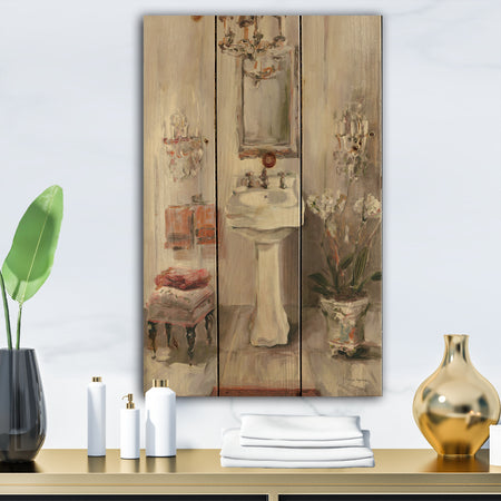 French Bath La baignoire I - Traditional Bathroom Print on Natural Pine Wood