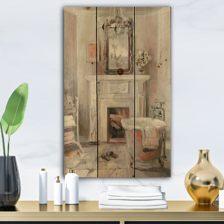 French Bath La baignoire II - Traditional Bathroom Print on Natural Pine Wood