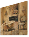 French Bath I - Traditional Bathroom Print on Natural Pine Wood