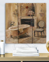 French Bath I - Traditional Bathroom Print on Natural Pine Wood