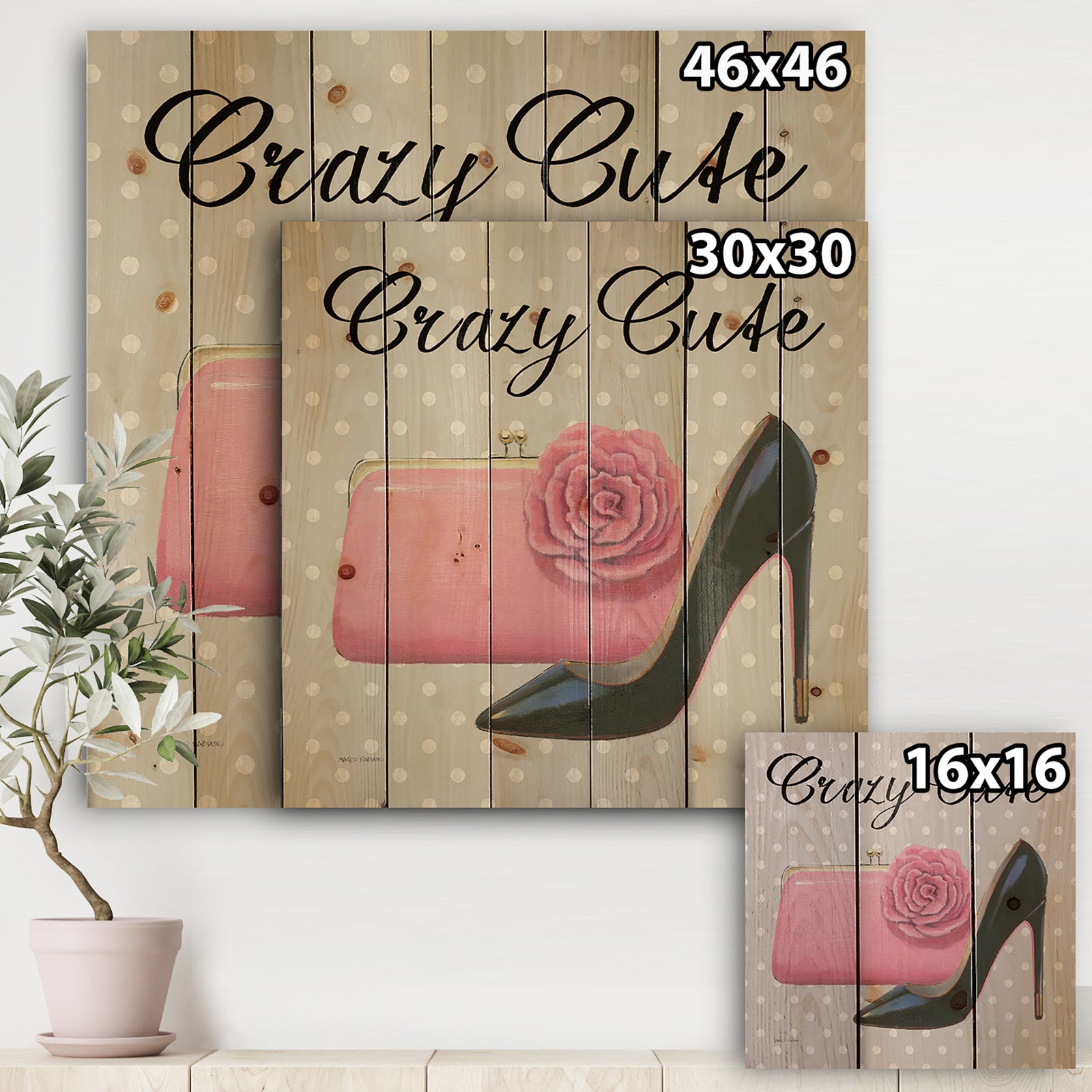 Glam fashion High Heels I - Fashion Print on Natural Pine Wood