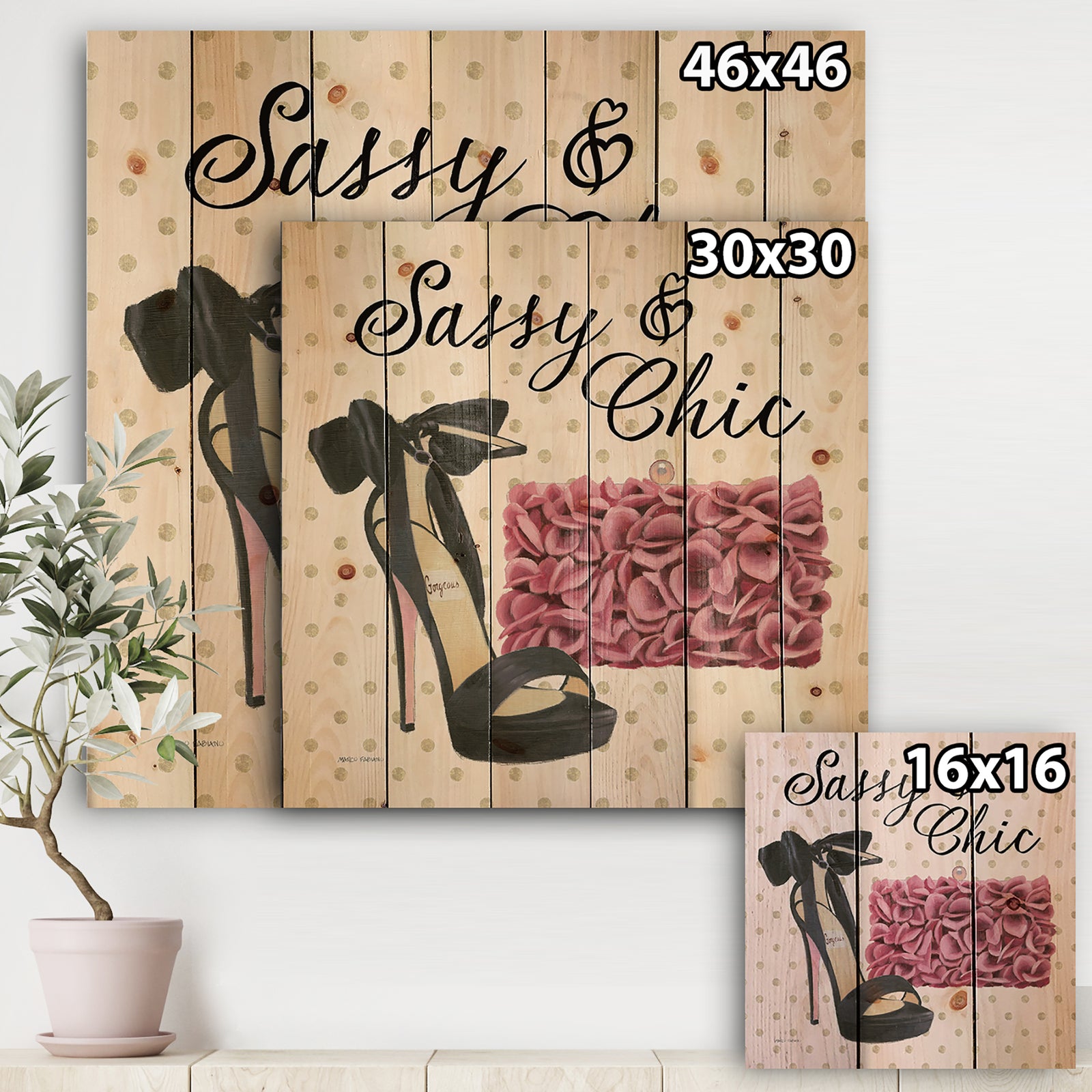 Glam fashion High Heels II - Posh & Luxe Print on Natural Pine Wood