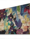 Blue and Purple Flower Composition I - Floral Print on Natural Pine Wood