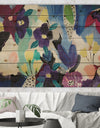 Blue and Purple Flower Composition I - Floral Print on Natural Pine Wood