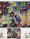 Blue and Purple Flower Composition I - Floral Print on Natural Pine Wood