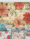 Country Flower snowflakes I - Farmhouse Print on Natural Pine Wood