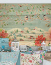 Country Flower snowflakes II - Farmhouse Print on Natural Pine Wood