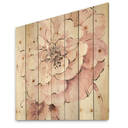 Indigold Shabby Peonies Pink - Farmhouse Print on Natural Pine Wood
