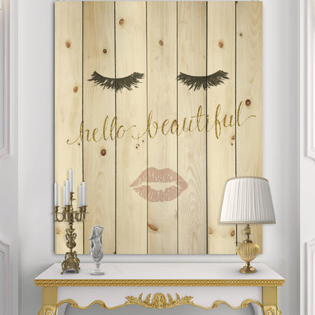 fashion Glam Lips on Gold I - Posh & Luxe Print on Natural Pine Wood