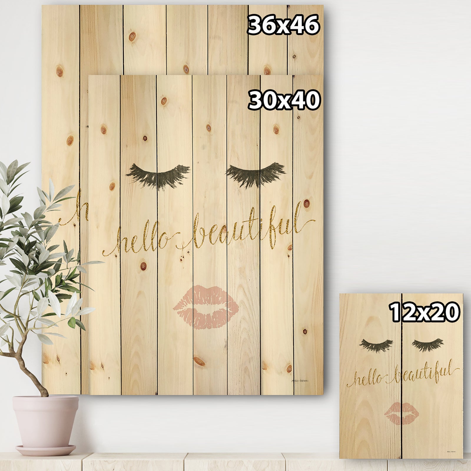fashion Glam Lips on Gold I - Posh & Luxe Print on Natural Pine Wood