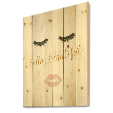 fashion Glam Lips on Gold I - Posh & Luxe Print on Natural Pine Wood